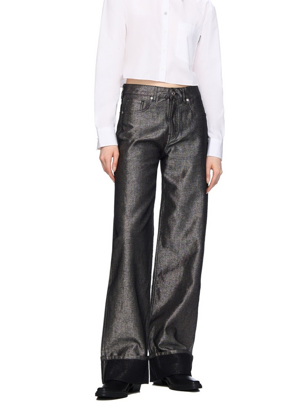 HUGO Metallic Black Wide-Leg Jeans